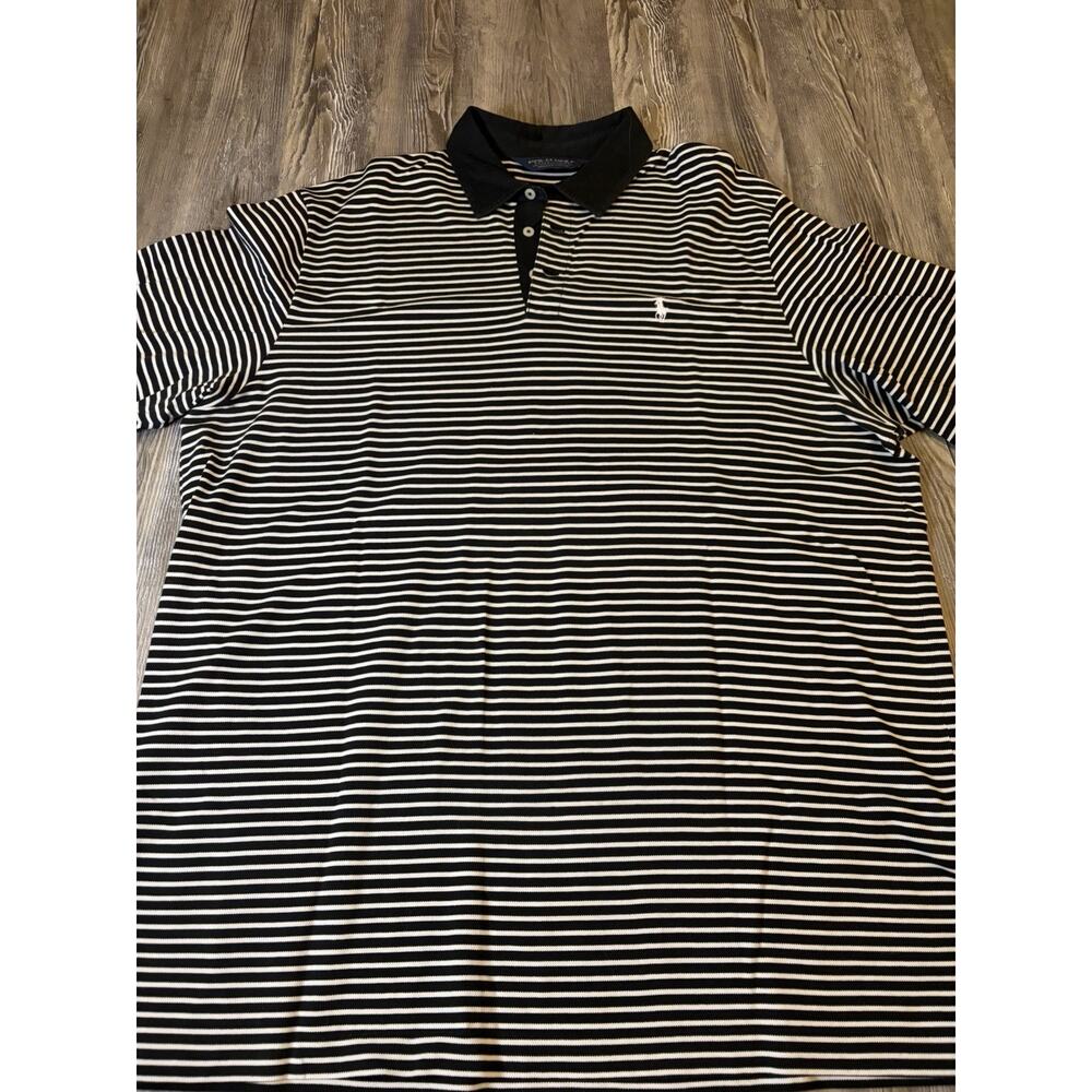 Polo Golf Ralph Lauren Striped Polo Shirt Mens XL Black White Cotton Classic Fit